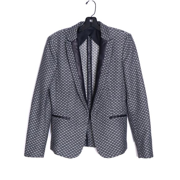 RAG & BONE Lorimer Jacquared Tuxedo Blazer Black Leather and Tweed Women's 8 - Picture 2 of 11